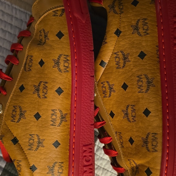 MCM Men's Color Block Terrain Lo Sneakers in Visetos Sz 44 Cognac and Red - Picture 12 of 14